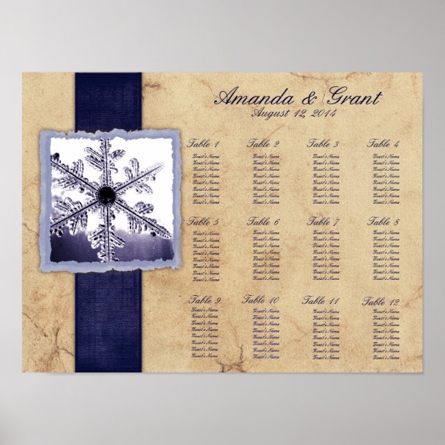 Blue Winter Snowflake Hochzeitskarte Poster (Vorne)