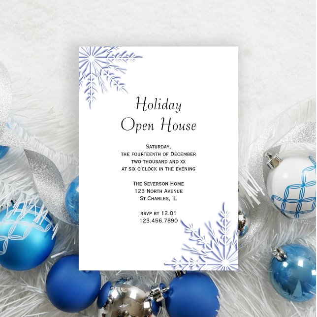 Blue Winter Snowflake Holiday Open House Party Einladung (Von Creator hochgeladen)