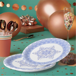 Blue Winter Snowflake Lace Edge Pappteller