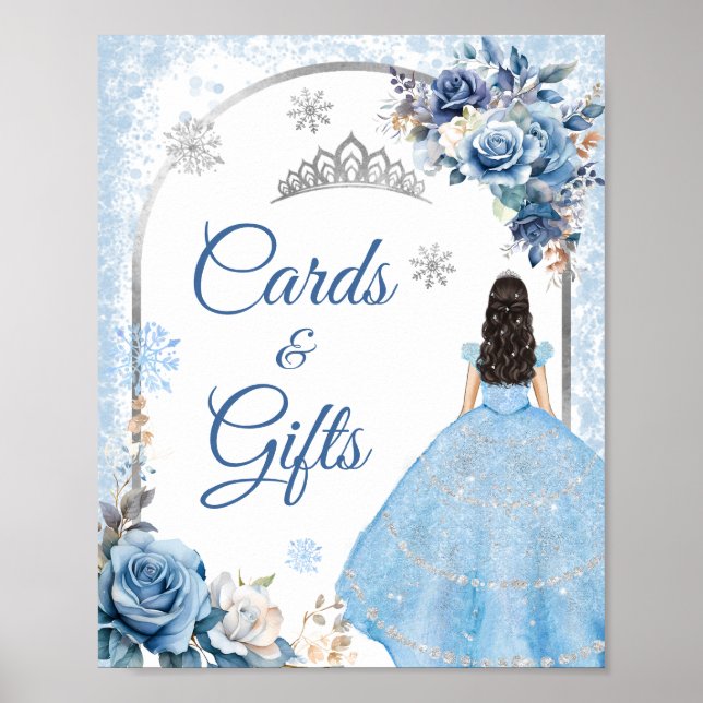 Blue Winter Snowflake Mis Quince Karten & Geschenk Poster (Vorne)