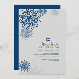 Blue Winter Snowflakes Hanukkah Celebration Party Einladung