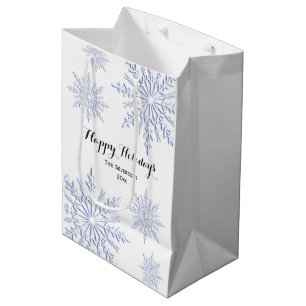 Blue Winter Snowflakes Happy Holidays Mittlere Geschenktüte