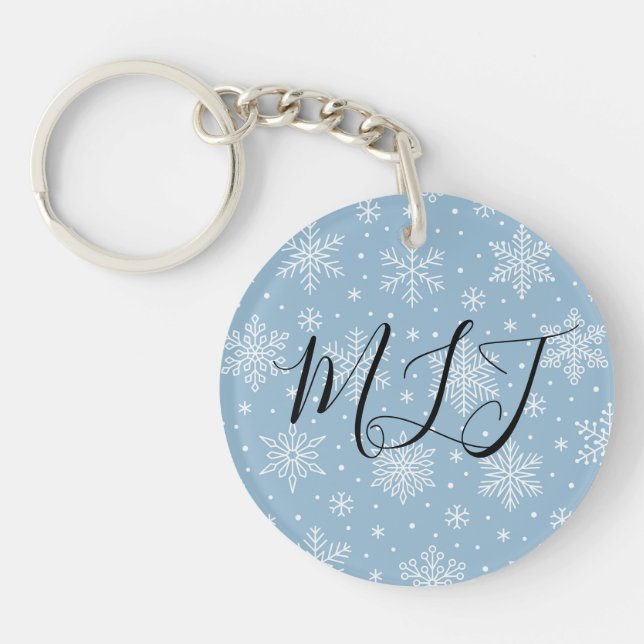 Blue Winter Snowflakes Initial Monogram  Schlüsselanhänger (Vorderseite)