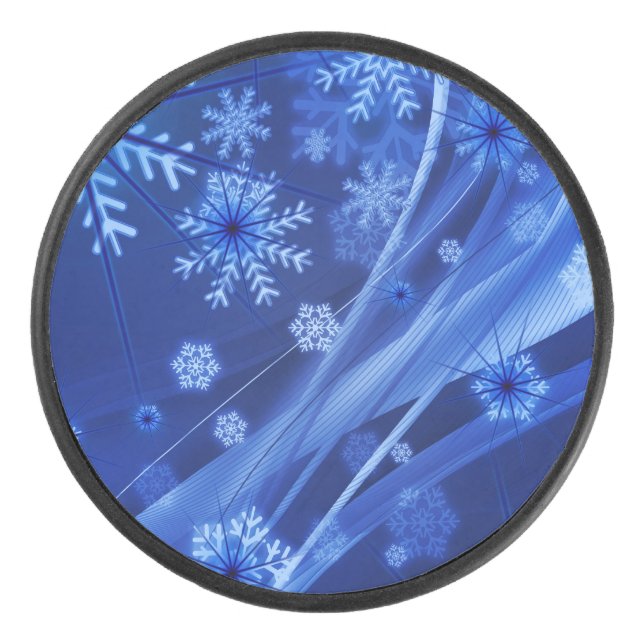 Blue Winter Snowflakes Weihnachten Eishockey Puck (Vorderseite)