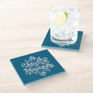 Blue Winter Snowflakes Weihnachten Glasuntersetzer