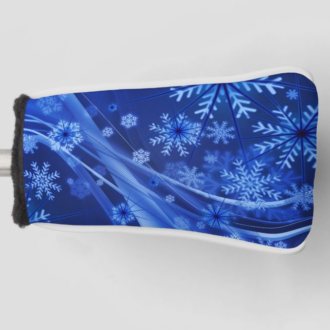 Blue Winter Snowflakes Weihnachten Golf Headcover (Vorderseite)