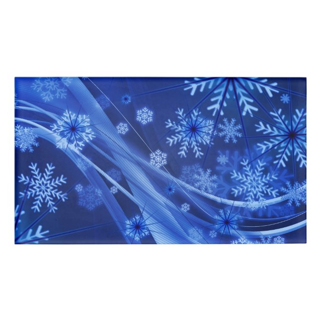 Blue Winter Snowflakes Weihnachten Namenschild (Vorderseite)
