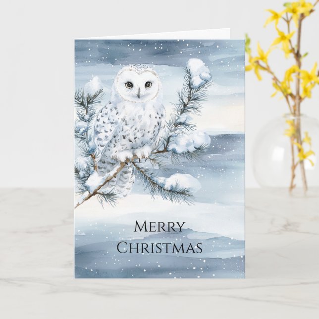 Blue Winter Snowy Owl Weihnachten Karte (Gelbe Blume)