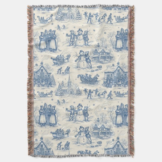 Blue Winter Toile Chinoiserie Decke (Vorderseite Vertikal)