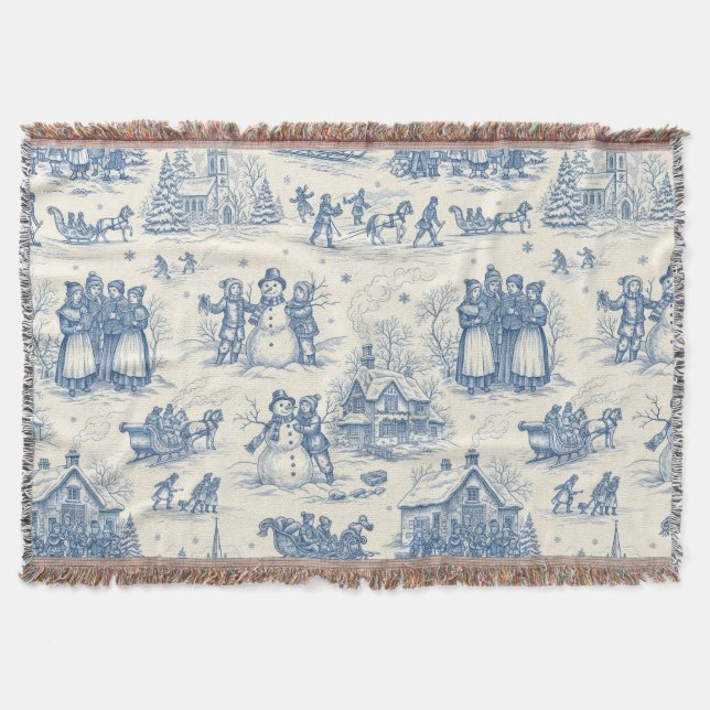 Blue Winter Toile Chinoiserie Decke (Vorderseite)