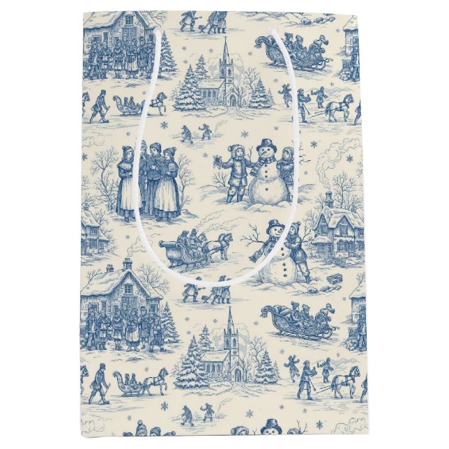 Blue Winter Toile Chinoiserie Mittlere Geschenktüte (Vorderseite)