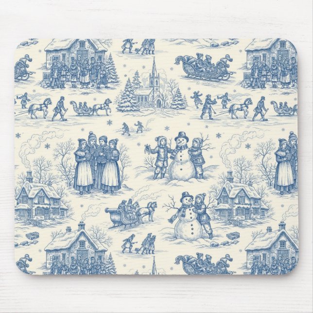 Blue Winter Toile Chinoiserie Mousepad (Vorne)