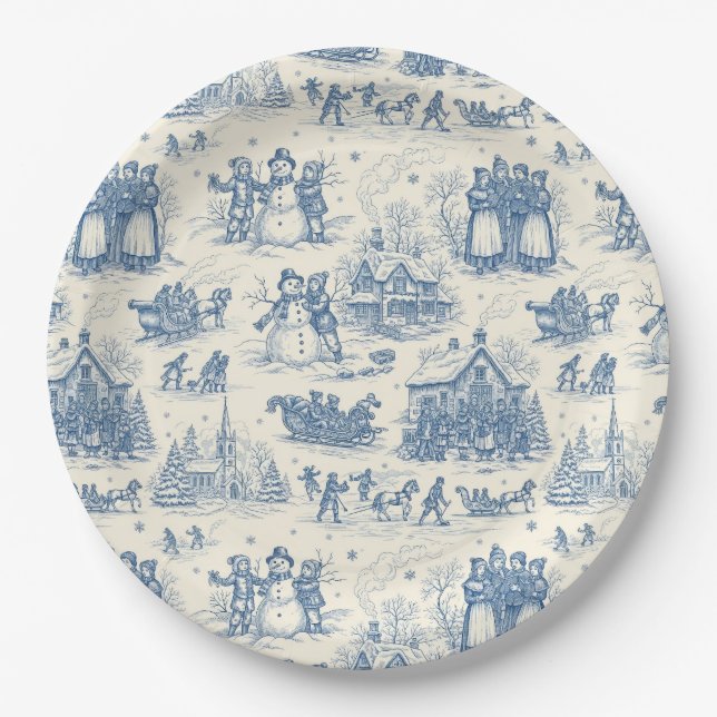 Blue Winter Toile Chinoiserie Pappteller (Vorderseite)