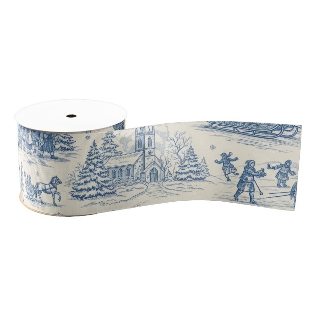 Blue Winter Toile Chinoiserie Ripsband (Spule)