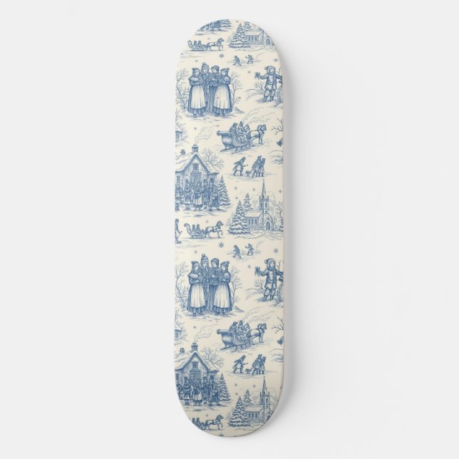 Blue Winter Toile Chinoiserie Skateboard (Vorderseite)