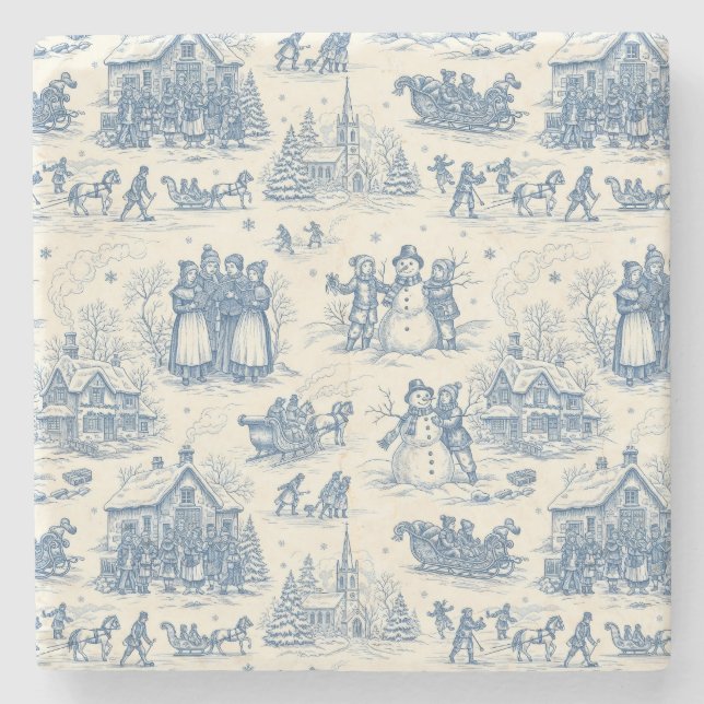 Blue Winter Toile Chinoiserie Steinuntersetzer (Vorderseite)