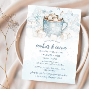 Blue Winter Watercolor Cookies und Kakao-Party Einladung