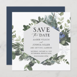 Blue Winter Wedding Save the Date Einladung