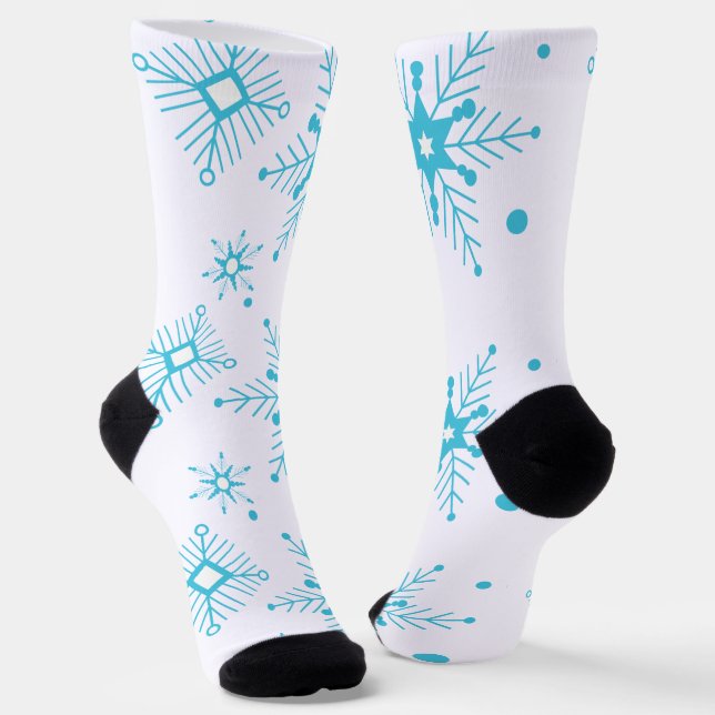 Blue Winter Weihnachten Whimsical Schneeflocken Pa Socken (Gewinkelt)