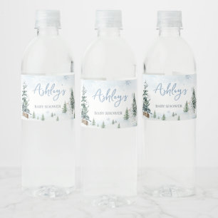 Blue Winter Wonderland Baby Dusche Wasserflaschenetikett