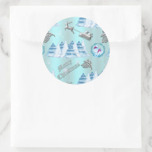 Blue Winter Wonderland Christmas Runder Aufkleber