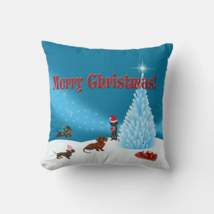 Blue Winter Wonderland Dackel Christmas Pillow Kissen