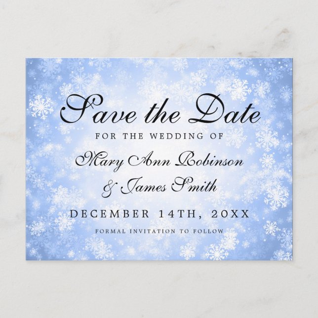 Blue Winter Wonderland Elegant Save the Date Ankündigungspostkarte (Vorderseite)