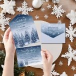 Blue Winter Wonderland Pine Christmas All In One Einladung<br><div class="desc">Wenn Sie ein Hochzeitsthema suchen, das die bezaubernde Schönheit des Winters einfängt, dann ist ein blaues Winterwunderland Kiefernwald Weihnachtszeitgestaltung die perfekte Wahl für Sie. Dieses Design verbindet Elemente der rustikalen Winterwunderlandhochzeit mit der Hochzeit des Pinienwaldes und macht sie zu einem festlichen und romantischen Fest der glücklichen Urlaubssaison. Das Thema der...</div>