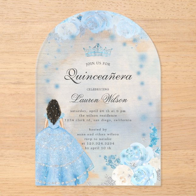 Blue Winter Wonderland Quinceanera Einladung (Vorderseite)