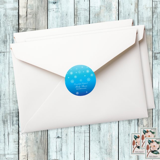 Blue Winter Wonderland Snowflake Baby Dusche Gefal Runder Aufkleber (Von Creator hochgeladen)