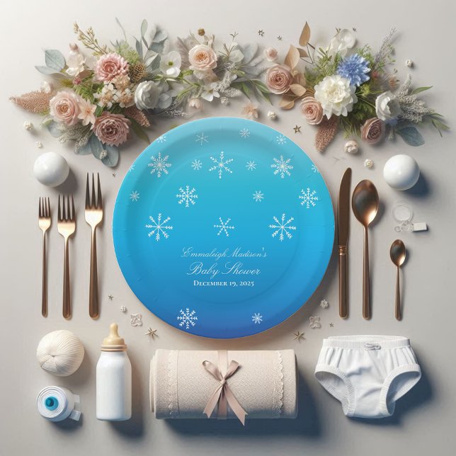 Blue Winter Wonderland Snowflake Baby Dusche Pappteller (Von Creator hochgeladen)
