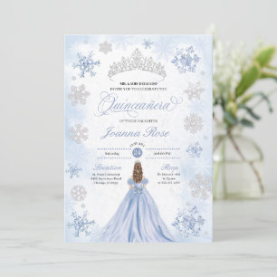 Blue Winter Wonderland Snowflake Quinceanera Einladung