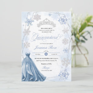 Blue Winter Wonderland Snowflake Quinceanera Einladung