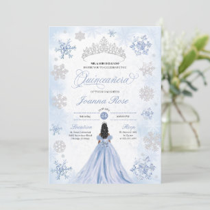 Blue Winter Wonderland Snowflake Quinceanera Einladung