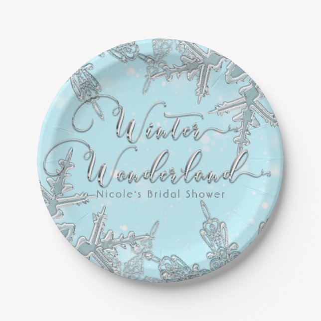 Blue Winter Wonderland Snowflakes Hochzeit Pappteller (Vorderseite)
