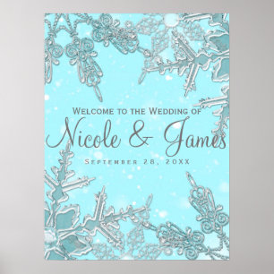 Blue Winter Wonderland Snowflakes Hochzeit Willkom Poster