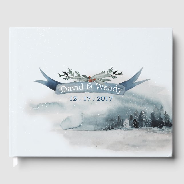 Blue Winter Wonderland Wedding Guest Book Gästebuch (Vorderseite)