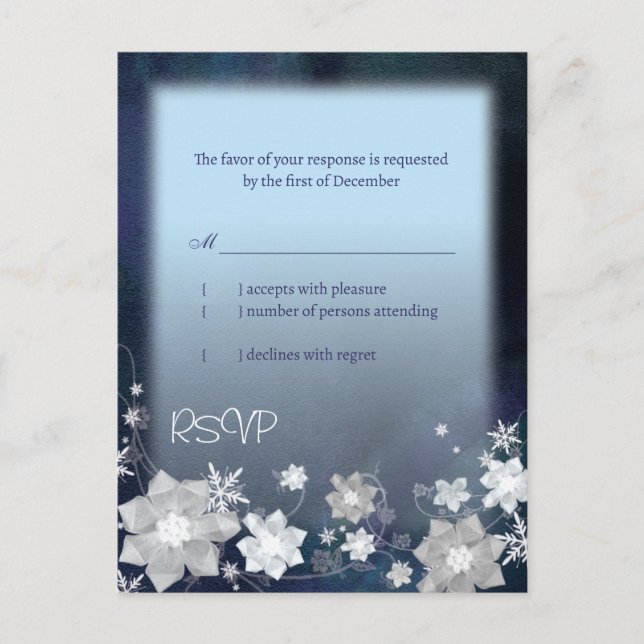 Blue Winter Wonderland Wedding RSVP Einladungspostkarte (Vorderseite)