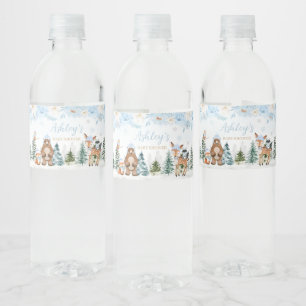 Blue Winter Woodland Animals Baby Dusche Wasserflaschenetikett