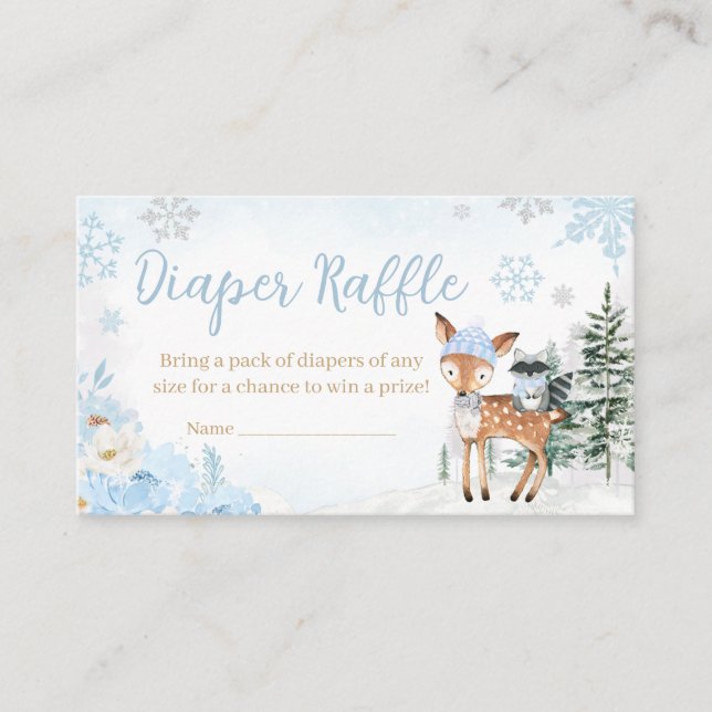 Blue Winter Woodland Animals Diaper Raffle Begleitkarte (Vorderseite)