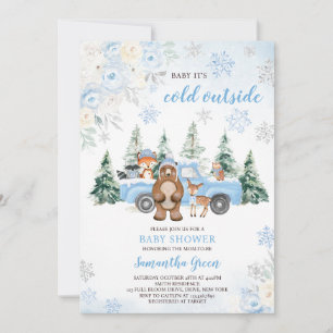 Blue Winter Woodland Baby Dusche Einladung