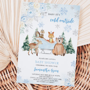 Blue Winter Woodland Baby Dusche Einladung
