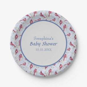 Blue Winter Woodland Kardinal Birds Baby Dusche Pappteller