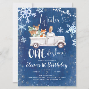 Blue Winter Woodland Truck Erster Geburtstag Einla Einladung