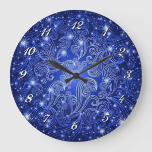 Blue Wirbel & Stars Wall Clock Große Wanduhr