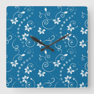 Blue Wirble Blume Square Wall Clock Quadratische Wanduhr
