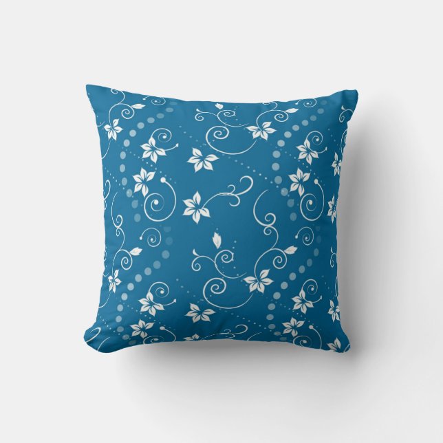 Blue Wirble Blume Throw PIllow Kissen (Vorderseite)