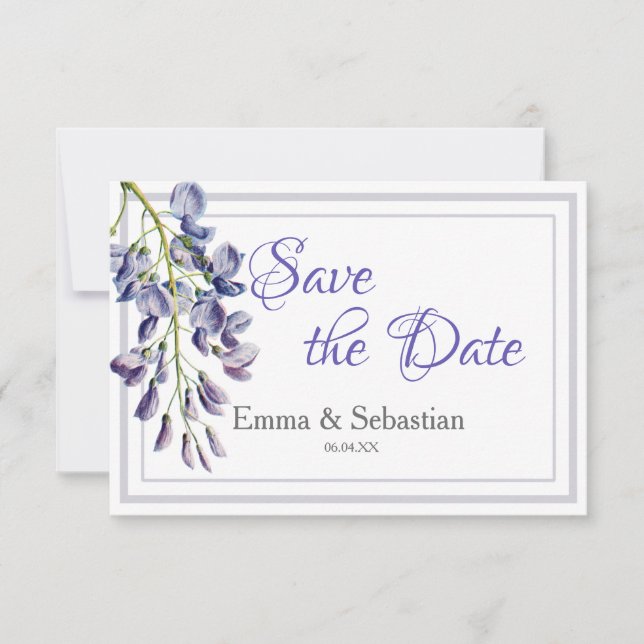 Blue Wisteria Save the Date Card (Vorderseite)