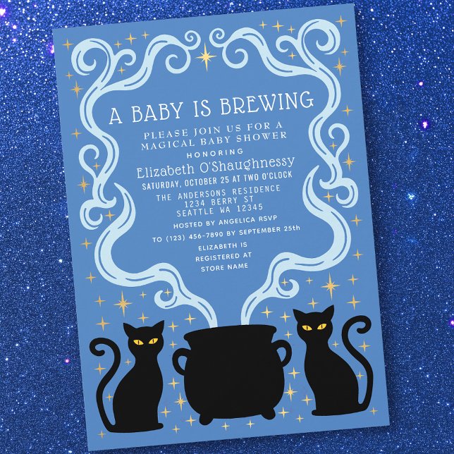 Blue Witchy Baby is Brewing Boy Baby Shower  Einladung (Von Creator hochgeladen)