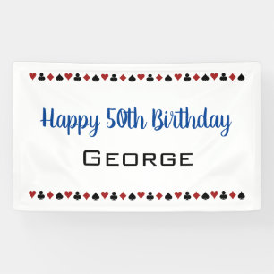 Blue with Card Anzugs Casino Thema Geburtstag Banner